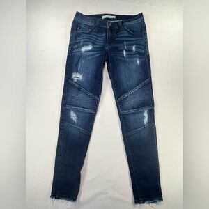 KanCan Moto Biker Skinny  Distressed Women’s Jeans w/Frayed Hem
